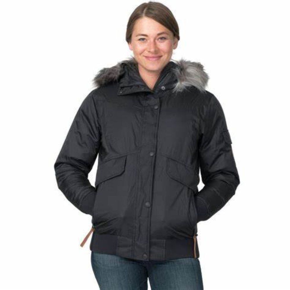 Basin and Range Sparrow Hawk Down Bomber Jacket Size Small Black Faux Fur Hood